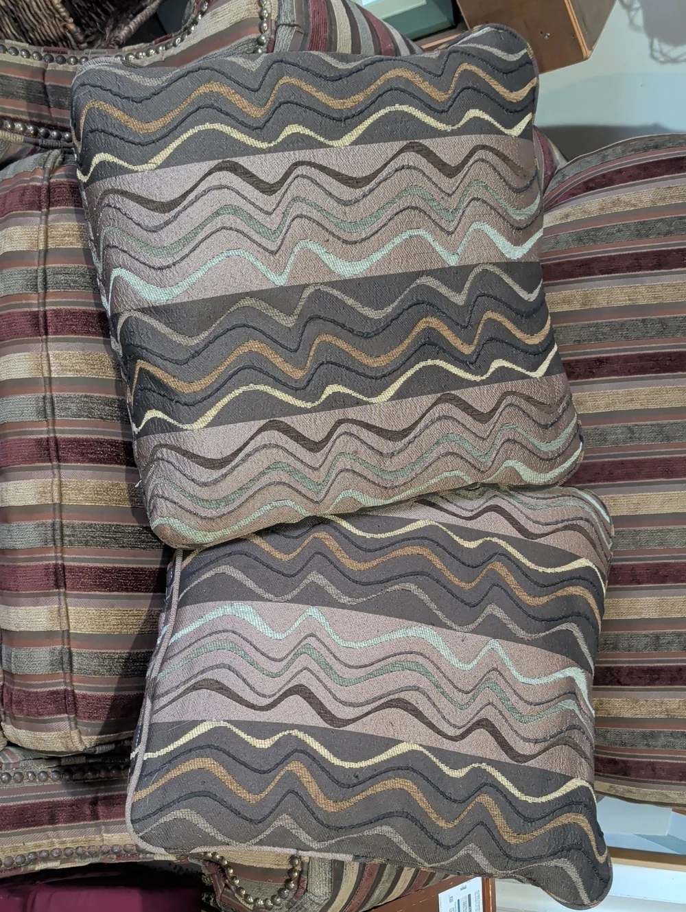 Decorative Chevron Wave Throw Pillow - Taupe, Gray & Brown